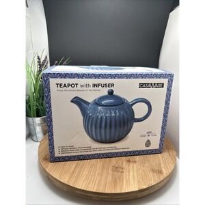 Mode Casaware Ocean Blue Ceramic Stoneware Teapot with Stainless Steel Infuser